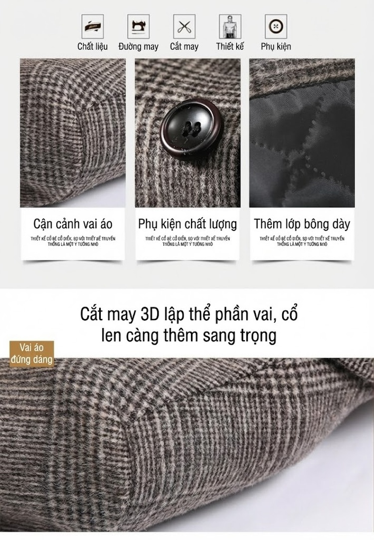 Áo Khoác Dạ Nam Dáng Ôm Dài Vừa Phong Cách Hàn Quốc Màu Nâu, Xám chi tiết 29