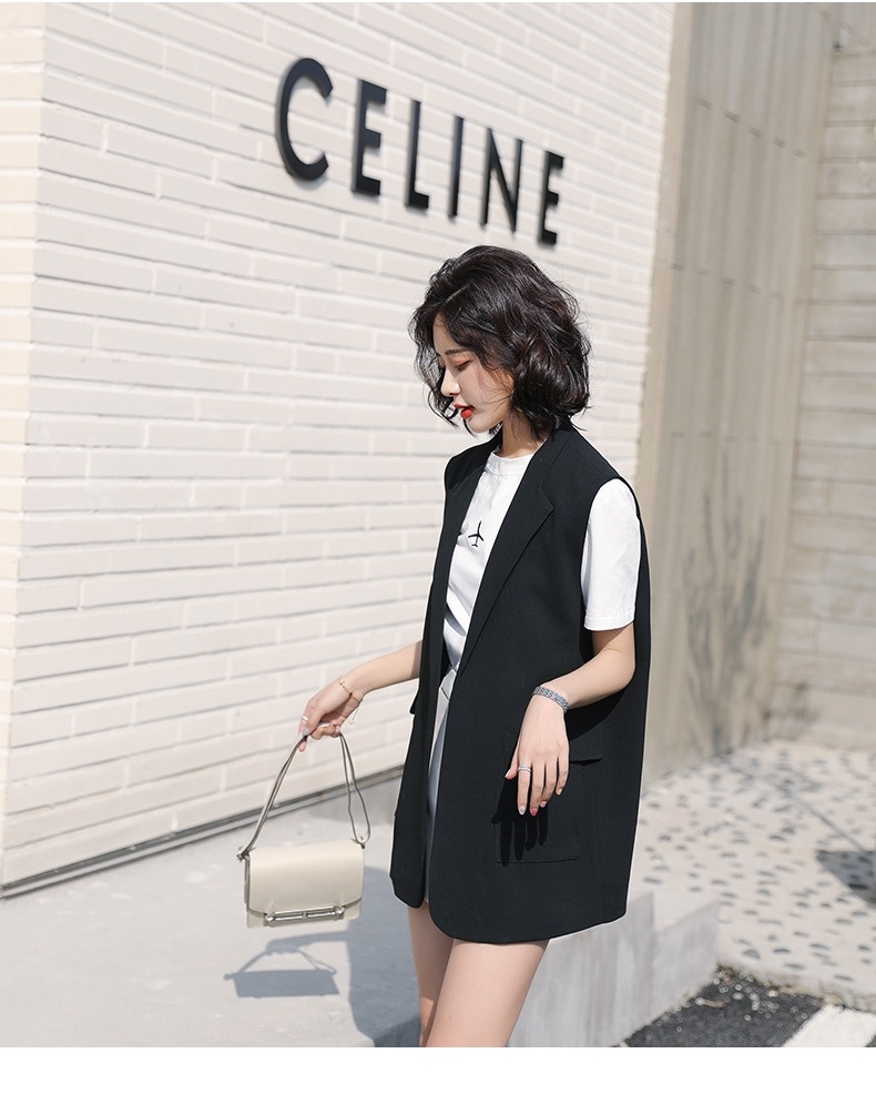 Áo Vest Gile Nữ Dáng Dài Hàn Quốc Không Tay Màu Đen chi tiết 1