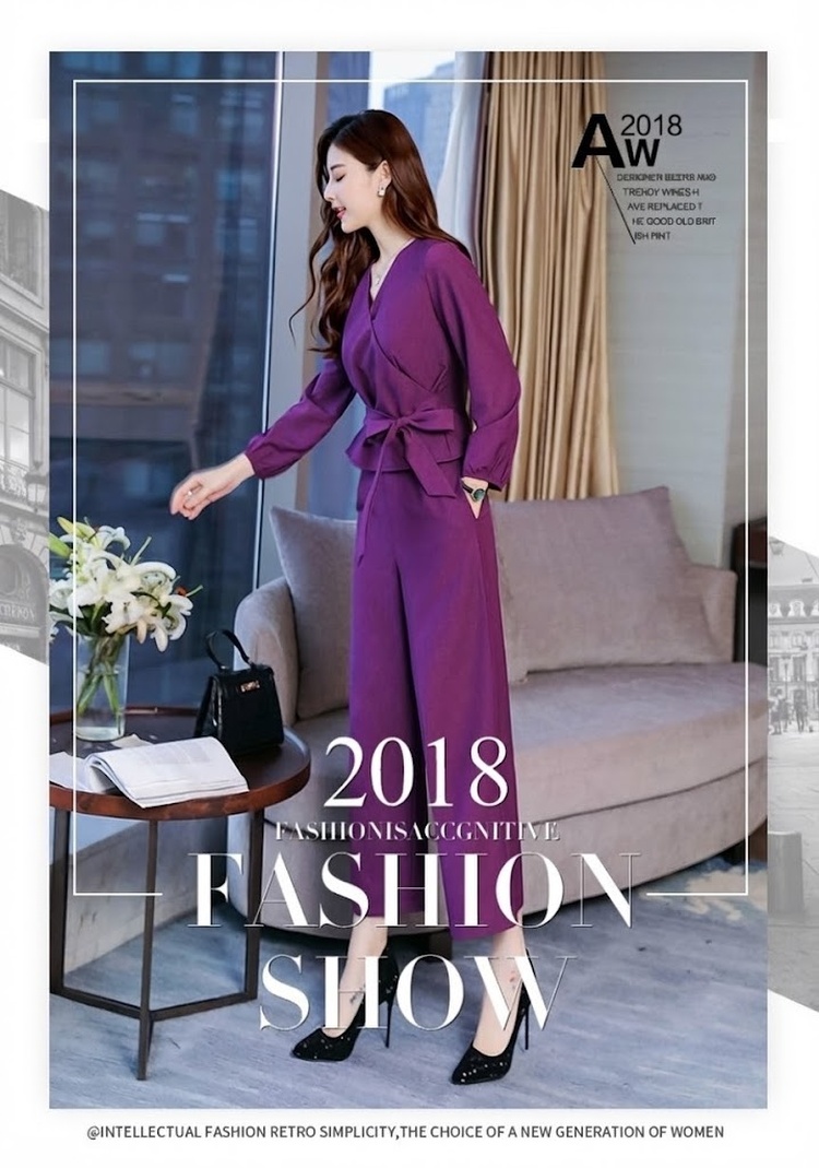 Set Bộ Quần Áo Nữ Thu Đông Áo Dài Tay Cổ chữ V Kèm Áo Khoác Lửng Quần Ống Rộng Màu Tím chi tiết 3