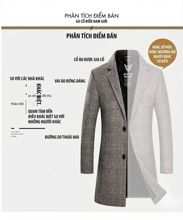 Áo Khoác Dạ Nam Dáng Ôm Dài Vừa Phong Cách Hàn Quốc Màu Nâu, Xám chi tiết 32