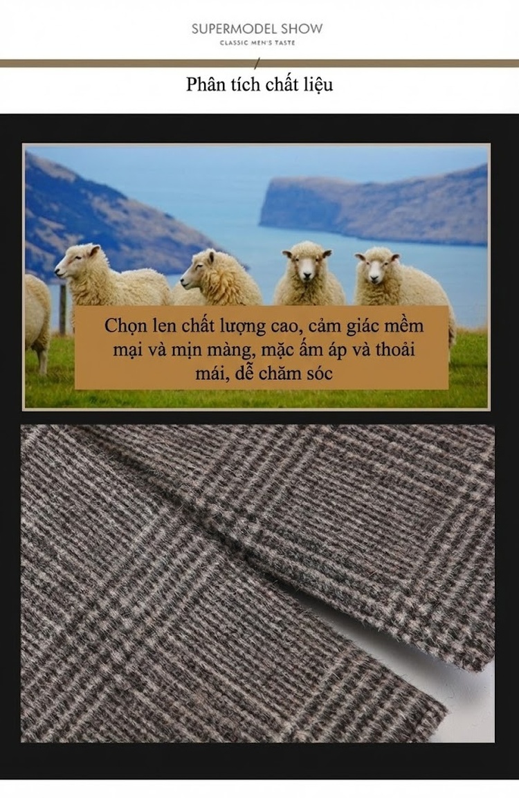 Áo Khoác Dạ Nam Dáng Ôm Dài Vừa Phong Cách Hàn Quốc Màu Nâu, Xám chi tiết 31