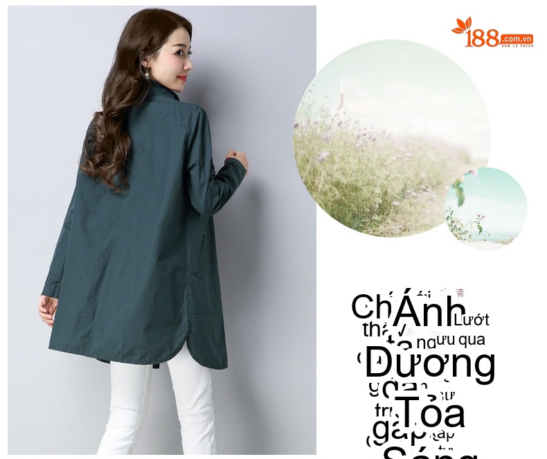 Áo Khoác Gió Nữ Dáng Dài Vừa Cotton Dáng Rộng Phong Cách Casual Thu Đông Màu Xanh Navy, Xám, Xanh Lá chi tiết 9