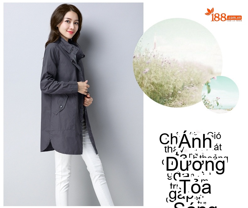 Áo Khoác Gió Nữ Dáng Dài Vừa Cotton Dáng Rộng Phong Cách Casual Thu Đông Màu Xanh Navy, Xám, Xanh Lá chi tiết 16