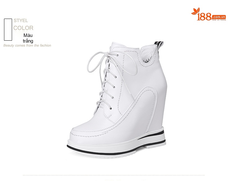 Giày Boot Nữ Cổ Lửng Da Bóng Đế Xuồng Chiều Cao Khoảng 10cm Màu Đen, Trắng chi tiết 14