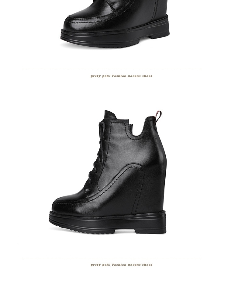 Giày Boot Nữ Cổ Lửng Da Bóng Đế Xuồng Chiều Cao Khoảng 10cm Màu Đen, Trắng chi tiết 12