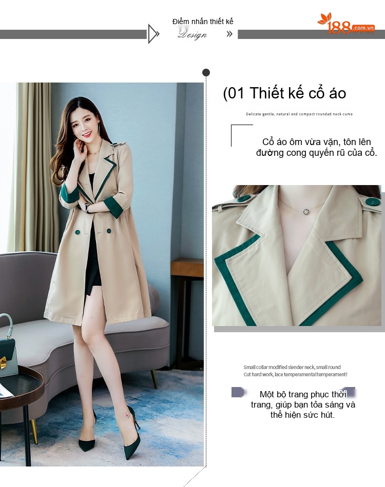 Áo Khoác Mangto Nữ Dáng Dài Vừa Phong Cách Hàn Quốc Màu Be, Xanh chi tiết 3