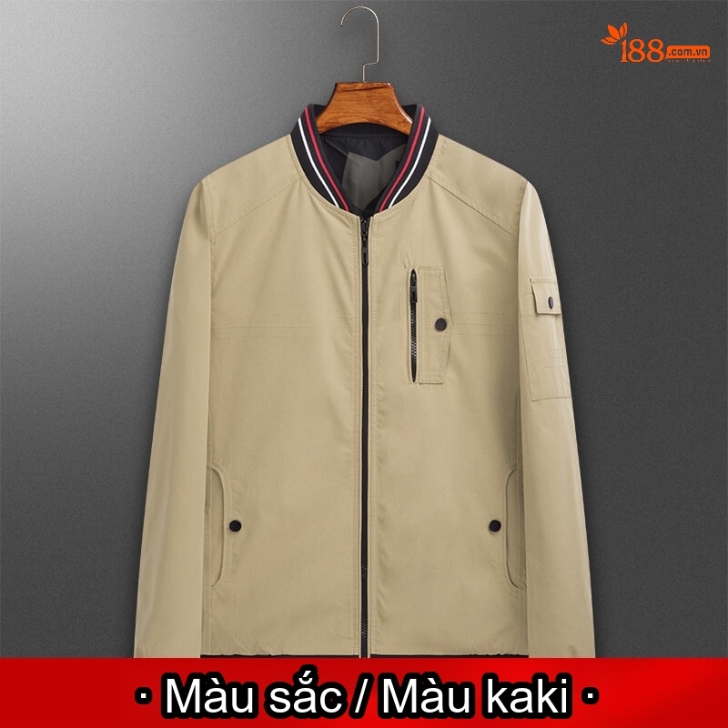 Áo Khoác Nam Dáng Bomber Mỏng Hai Mặt Phong Cách Thời Trang Màu Vàng Đất, Đen, Kaki, Rằn Ri