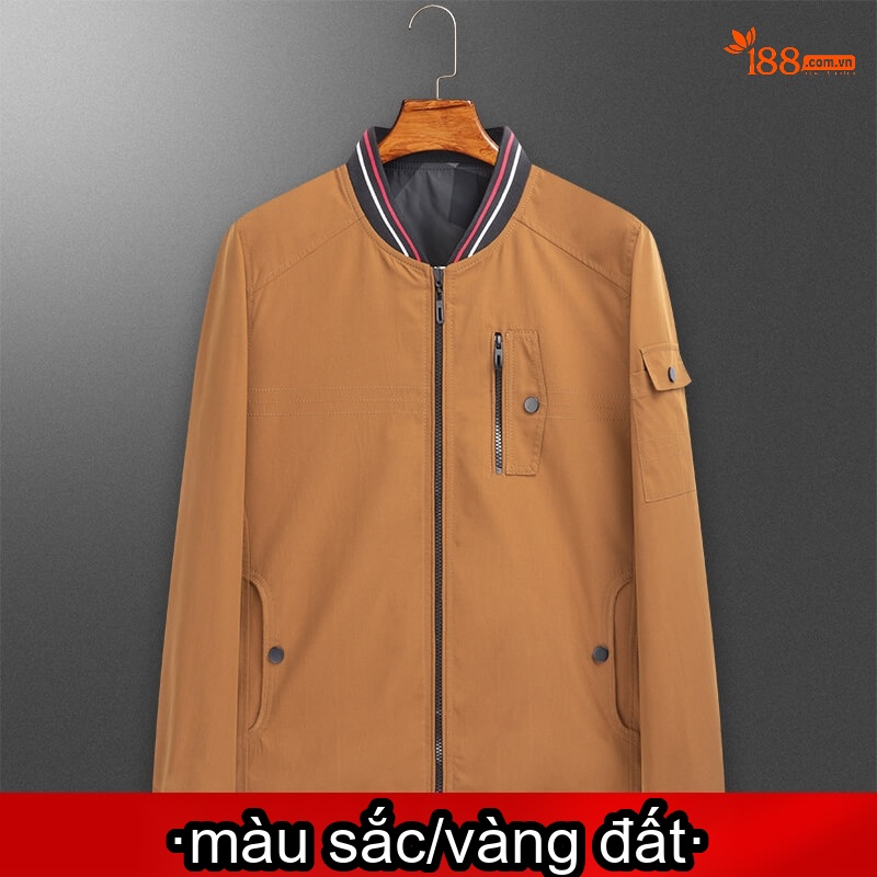 Áo Khoác Nam Dáng Bomber Mỏng Hai Mặt Phong Cách Thời Trang Màu Vàng Đất, Đen, Kaki, Rằn Ri