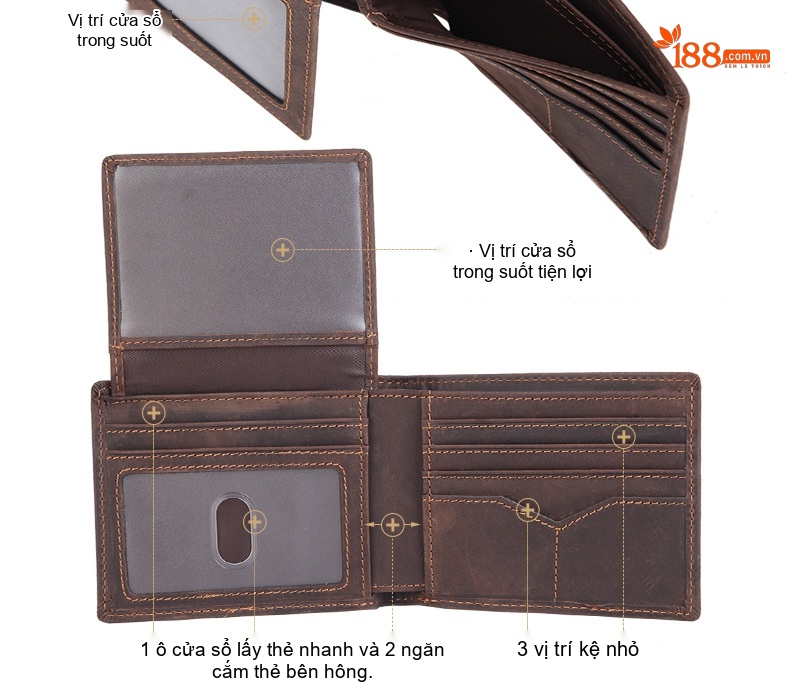 Ví Ngắn Nam Da Thật Phong Cách Retro Chống Trộm RFID Màu Nâu, Đen chi tiết 5