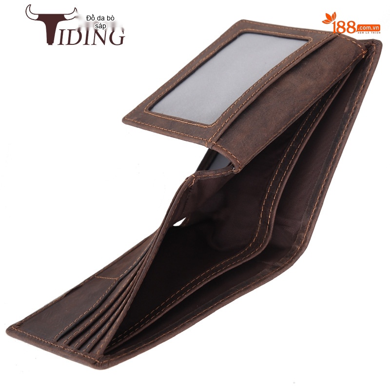 Ví Ngắn Nam Da Thật Phong Cách Retro Chống Trộm RFID Màu Nâu, Đen