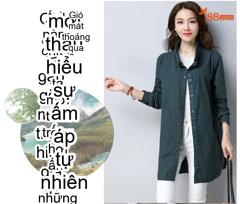 Áo Khoác Gió Nữ Dáng Dài Vừa Cotton Dáng Rộng Phong Cách Casual Thu Đông Màu Xanh Navy, Xám, Xanh Lá chi tiết 8