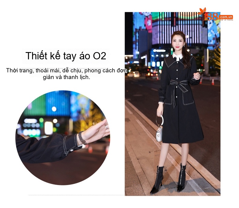 Áo Khoác Dạ Nữ Dáng Dài Vừa Cổ Áo Thủy Thủ Phong Cách Hepburn Hàn Quốc Màu Đen chi tiết 4