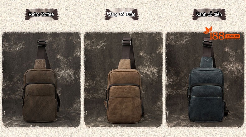 Túi Đeo Chéo Nam Da Bò Thủ Công Vintage Màu Nâu, Xanh Đen chi tiết 2