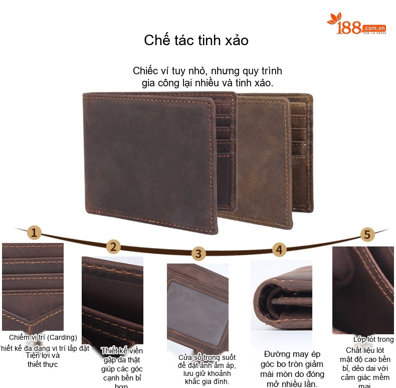 Ví Ngắn Nam Da Thật Phong Cách Retro Chống Trộm RFID Màu Nâu, Đen chi tiết 6