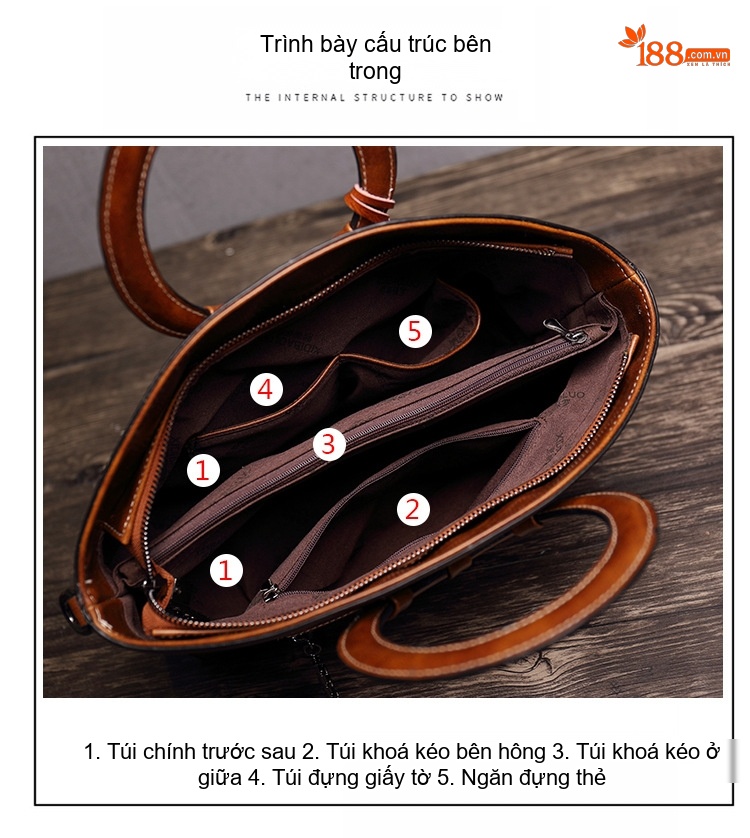 Túi Xách Nữ Tay Cầm Tròn Da Dầu Sáp Đeo Chéo Phong Cách Retro Màu Nâu, Đen, Đỏ chi tiết 22