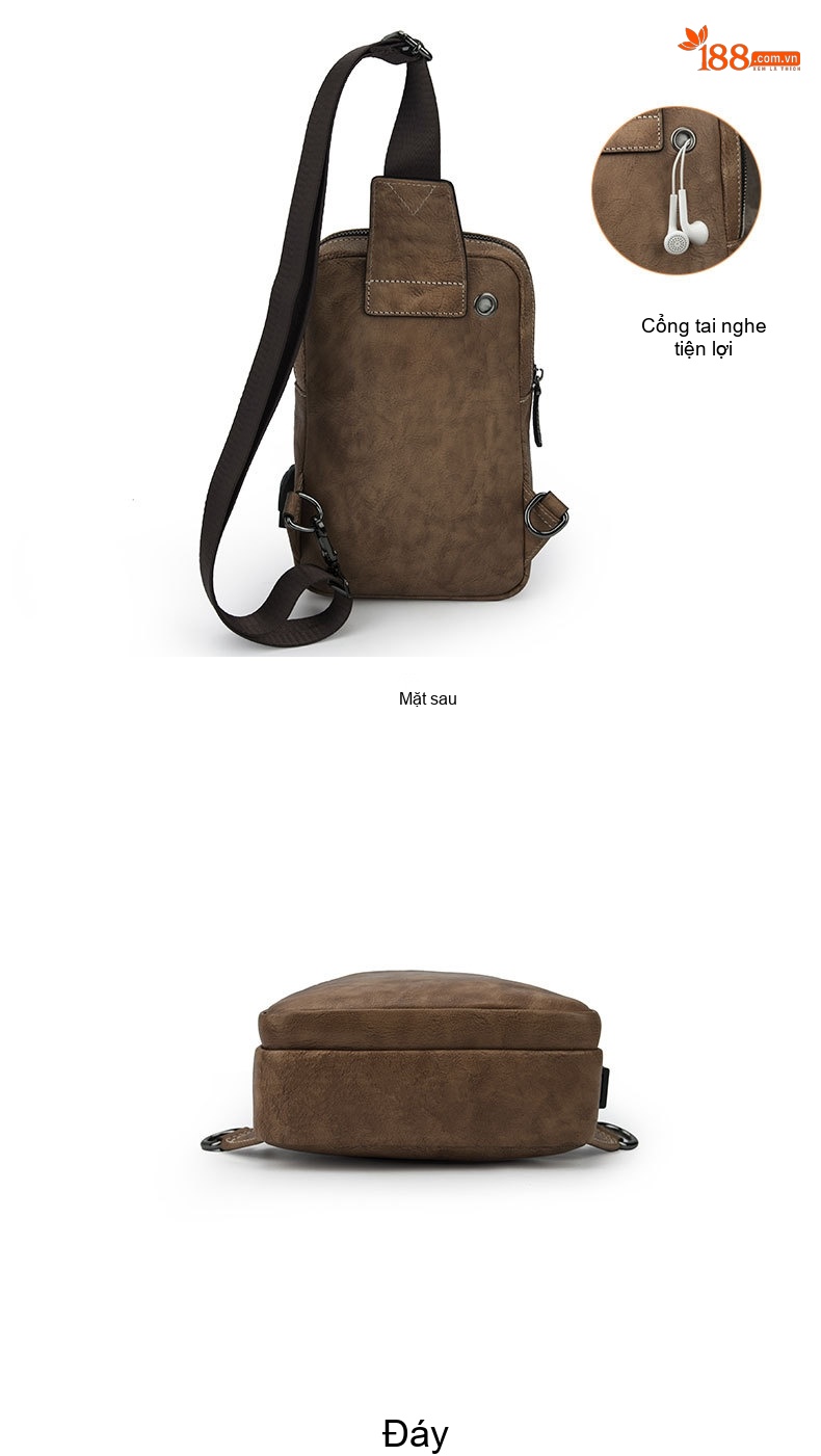 Túi Đeo Chéo Nam Da Bò Thủ Công Vintage Màu Nâu, Xanh Đen chi tiết 11