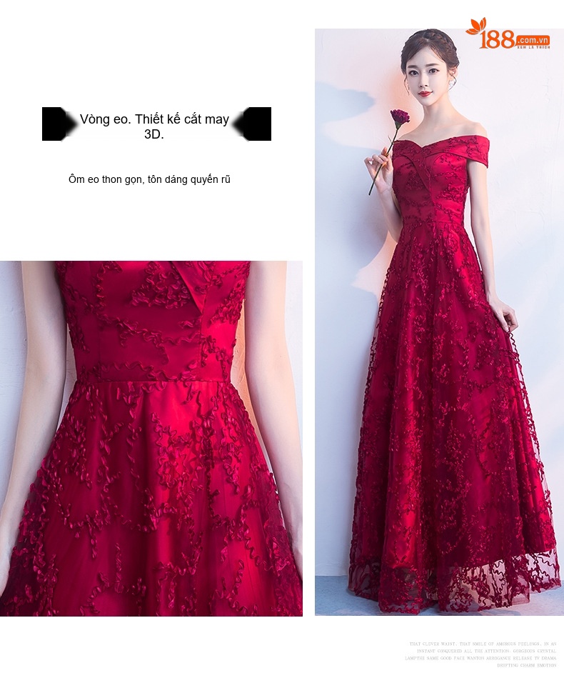 Váy Dạ Hội Dáng Dài Hở Vai Dự Tiệc Màu Đỏ chi tiết 6