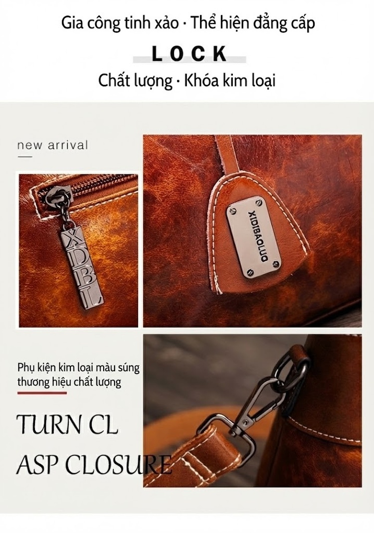 Túi Xách Nữ Tay Cầm Tròn Da Dầu Sáp Đeo Chéo Phong Cách Retro Màu Nâu, Đen, Đỏ chi tiết 2
