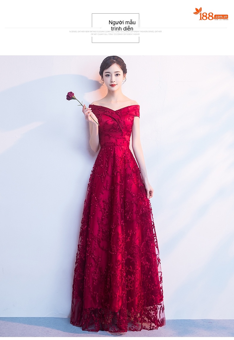 Váy Dạ Hội Dáng Dài Hở Vai Dự Tiệc Màu Đỏ chi tiết 8