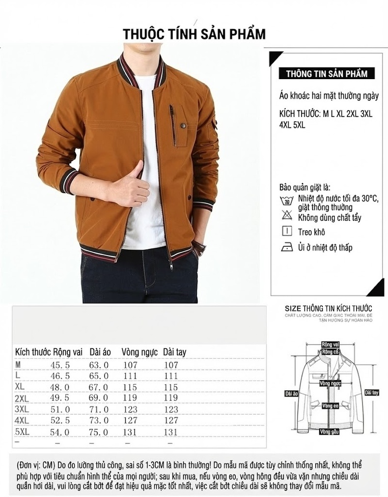 Áo Khoác Bomber Nam Mùa Thu Kiểu Dáng Thể Thao Outdoor Lót Hai Mặt Màu Đen, Nâu, Rằn Ri, Kem chi tiết 3