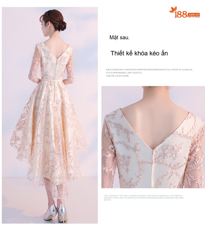 Đầm Dự Tiệc dáng chữ A Cổ chữ V Tay Lỡ Thiết Kế Thanh Lịch Màu Vàng Kem, Tím chi tiết 5