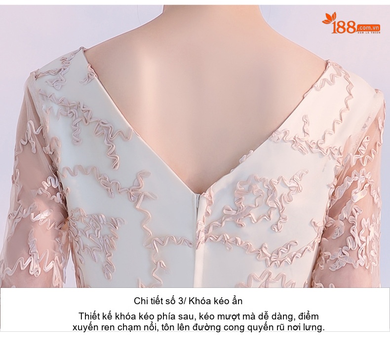Đầm Dự Tiệc dáng chữ A Cổ chữ V Tay Lỡ Thiết Kế Thanh Lịch Màu Vàng Kem, Tím chi tiết 13