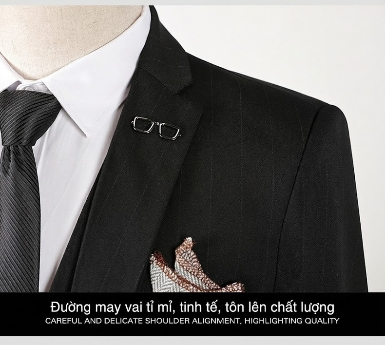 Bộ Vest Nam 3 Món Kiểu Hàn Quốc Dáng Ôm Vừa Thanh Lịch Màu Đen, Xám chi tiết 7
