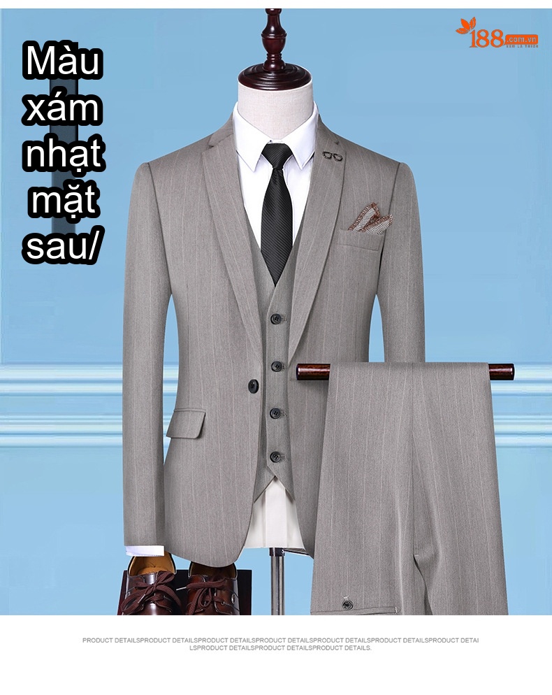 Bộ Vest Nam 3 Món Kiểu Hàn Quốc Dáng Ôm Vừa Thanh Lịch Màu Đen, Xám chi tiết 5