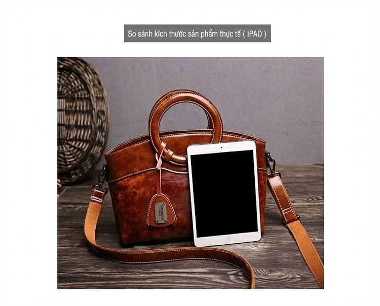Túi Xách Nữ Tay Cầm Tròn Da Dầu Sáp Đeo Chéo Phong Cách Retro Màu Nâu, Đen, Đỏ chi tiết 14