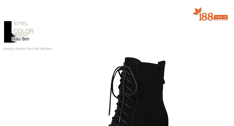 Boot Nữ Cổ Ngắn Da Mờ Buộc Dây Chiều Cao Đế Khoảng 6cm Màu Đen chi tiết 4