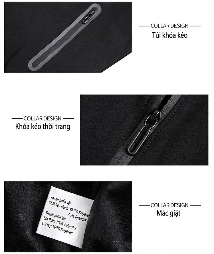 Áo Khoác Nam Dáng Vừa Co Giãn Giữ Ấm Phong Cách Thể Thao Màu Đen, Xanh Rêu, Xám Xanh, Xanh Navy chi tiết 16