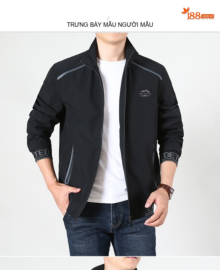 Áo Khoác Nam Dáng Vừa Co Giãn Giữ Ấm Phong Cách Thể Thao Màu Đen, Xanh Rêu, Xám Xanh, Xanh Navy chi tiết 3