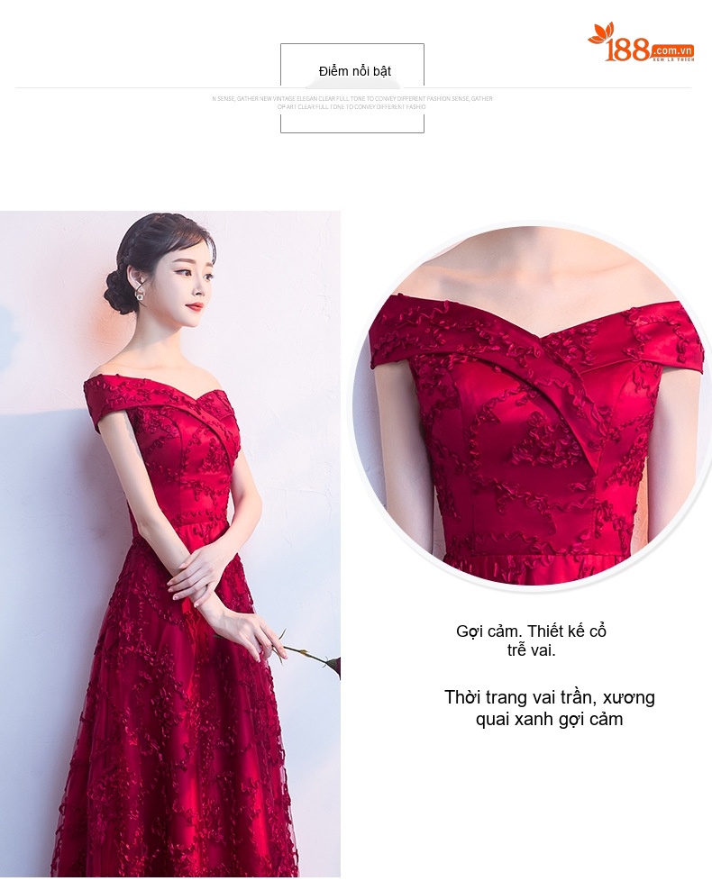 Váy Dạ Hội Dáng Dài Hở Vai Dự Tiệc Màu Đỏ chi tiết 4