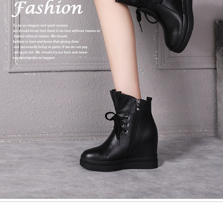 Boot Nữ Cổ Ngắn Dây Buộc Đế Bằng Chiều Cao Đế Khoảng 6cm Màu Đen chi tiết 2