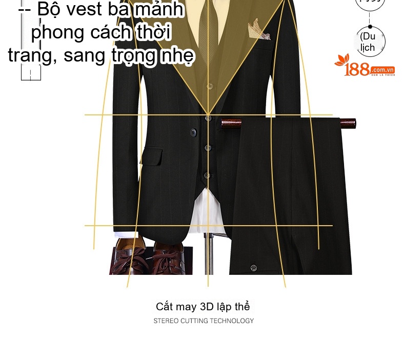 Bộ Vest Nam 3 Món Kiểu Hàn Quốc Dáng Ôm Vừa Thanh Lịch Màu Đen, Xám chi tiết 3