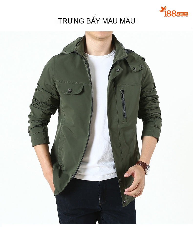 Áo Khoác Gió Nam Thu Đông Phong Cách Thể Thao Ngoài Trời Chống Thấm Nước Màu Be, Đen, Xanh Lá, Xanh Navy... chi tiết 3