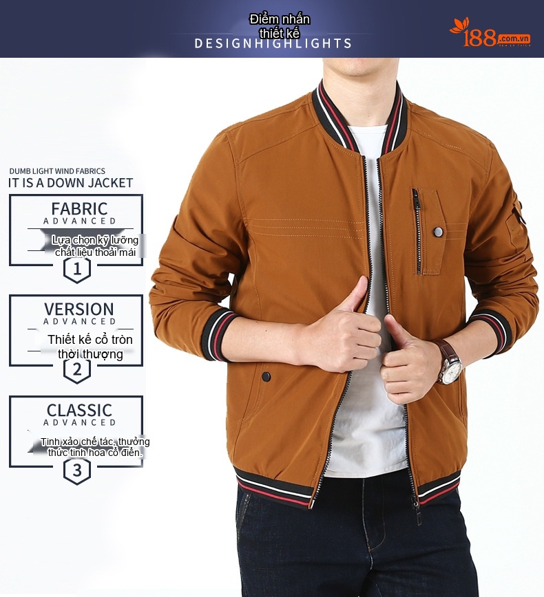 Áo Khoác Bomber Nam Mùa Thu Kiểu Dáng Thể Thao Outdoor Lót Hai Mặt Màu Đen, Nâu, Rằn Ri, Kem chi tiết 2