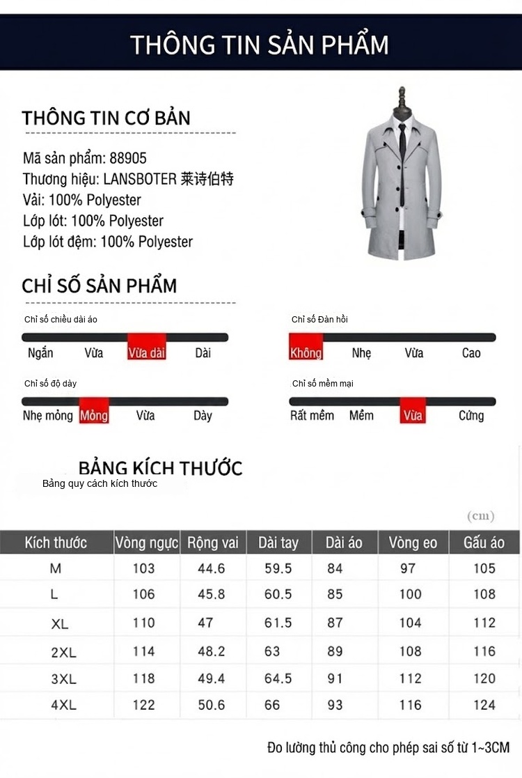 Áo Khoác Gió Nam Dáng Dài Vừa Phong Cách Hàn Quốc Màu Be, Xám, Đen, Xanh Navy... chi tiết 29