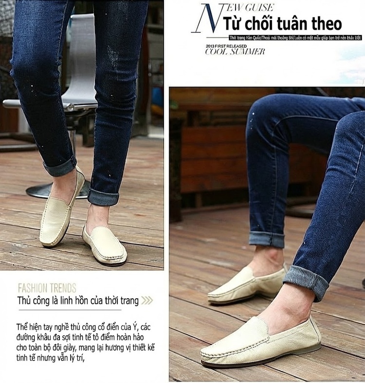 Giày Lười Nam Da Thật Chiều Cao Đế Khoảng 1cm Màu Trắng, Đen, Cam chi tiết 22