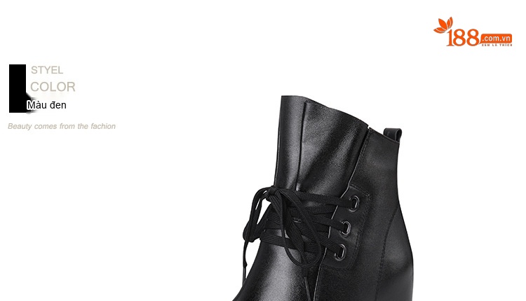 Boot Nữ Cổ Ngắn Dây Buộc Đế Bằng Chiều Cao Đế Khoảng 6cm Màu Đen chi tiết 9