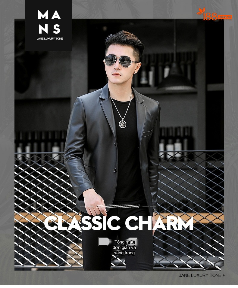 Áo Khoác Da Thật Nam Kiểu Vest Cổ Điển Mỏng Mùa Thu Đông Màu Đen chi tiết 2