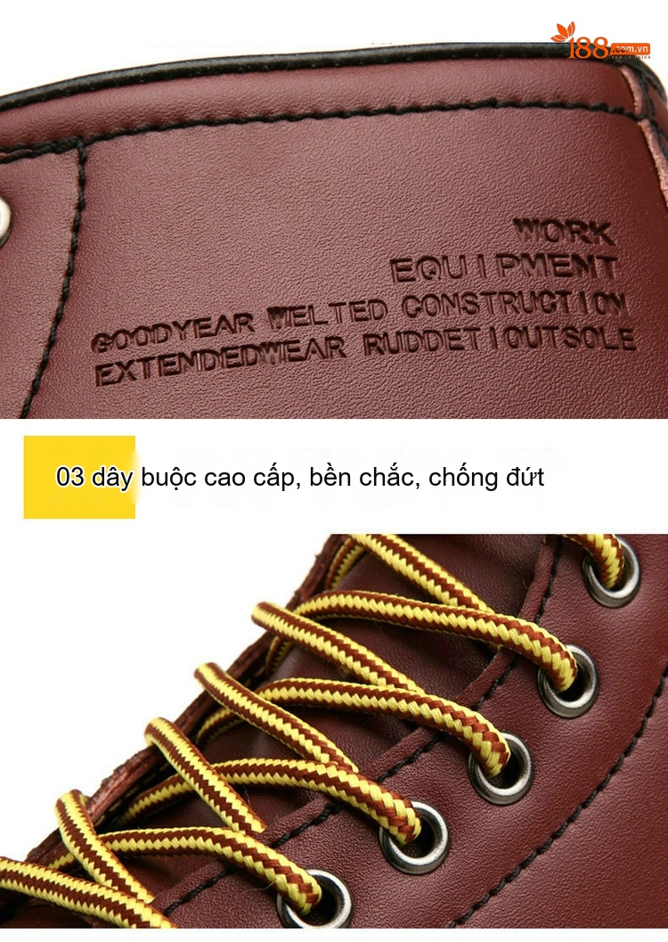 Giày Boot Martin Nam Cao Cổ Da Thật Chiều Cao Đế Khoảng 3cm Màu Nâu, Đen chi tiết 12