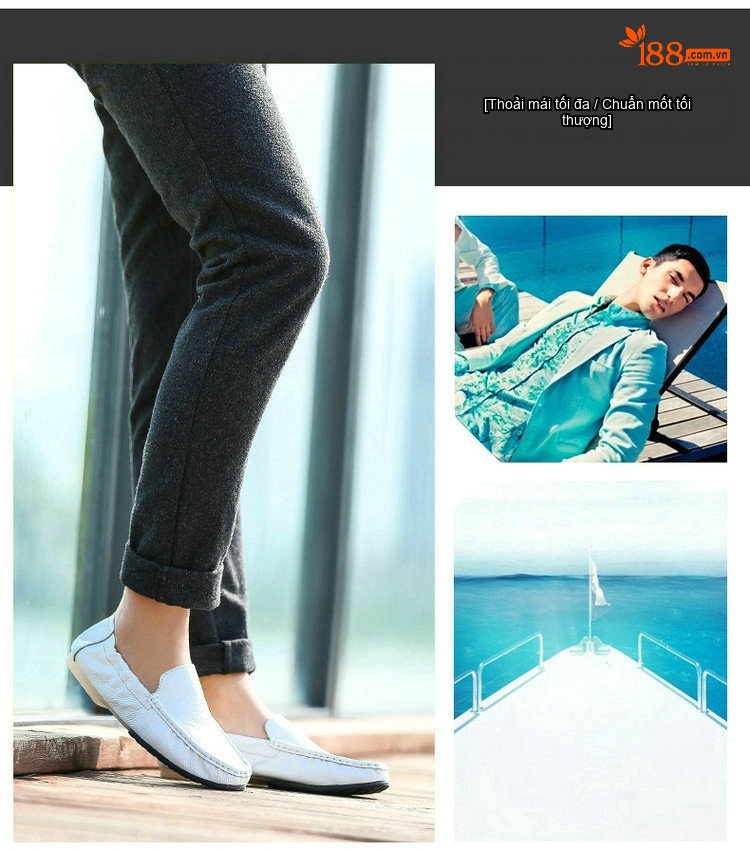 Giày Lười Nam Da Thật Chiều Cao Đế Khoảng 1cm Màu Trắng, Đen, Cam chi tiết 7