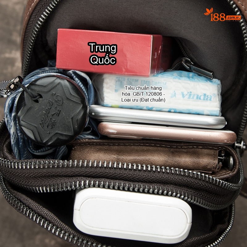 Túi Đeo Ngực/Bụng Nam Da Bò Retro Đa Năng Màu Nâu, Xanh Dương