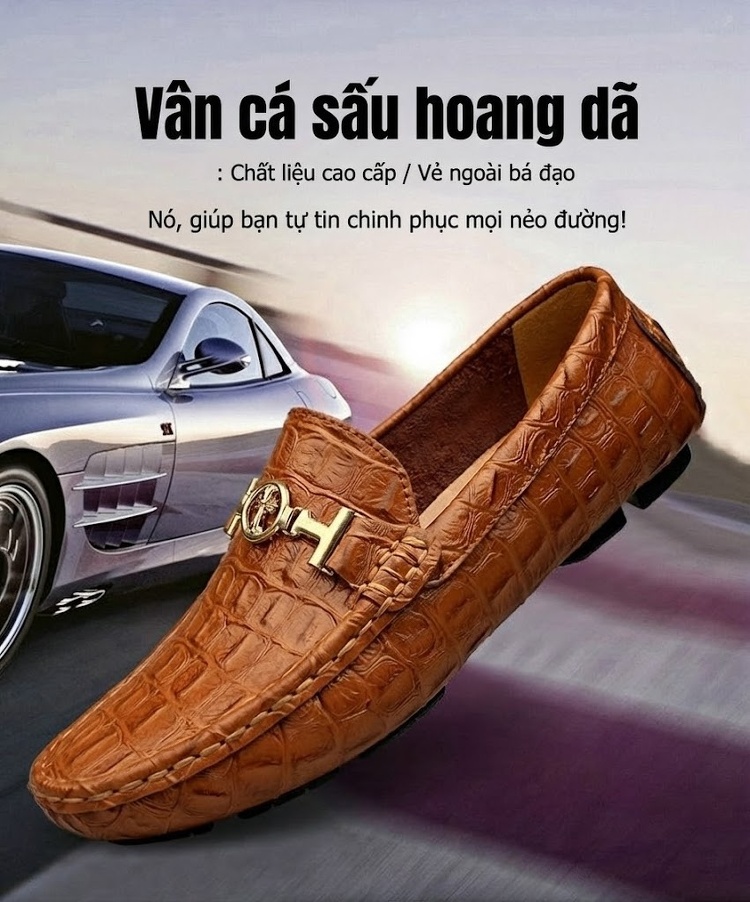 Giày Lười Nam Da Mờ Họa Tiết Chiều Cao Đế Khoảng 2cm Màu Nâu, Đen, Xanh Lá, Xanh Dương... chi tiết 1