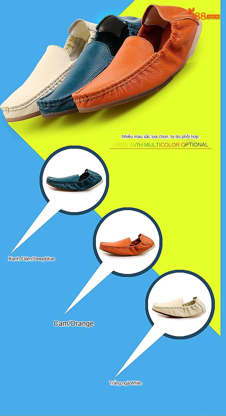 Giày Lười Nam Da Thật Chiều Cao Đế Khoảng 1cm Màu Trắng, Đen, Cam chi tiết 5