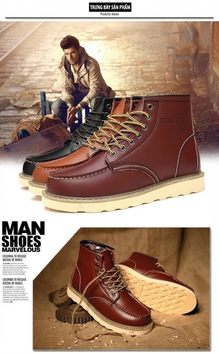 Giày Boot Martin Nam Cao Cổ Da Thật Chiều Cao Đế Khoảng 3cm Màu Nâu, Đen chi tiết 15