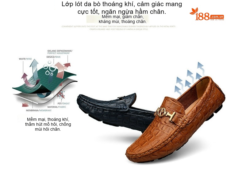 Giày Lười Nam Da Mờ Họa Tiết Chiều Cao Đế Khoảng 2cm Màu Nâu, Đen, Xanh Lá, Xanh Dương... chi tiết 15