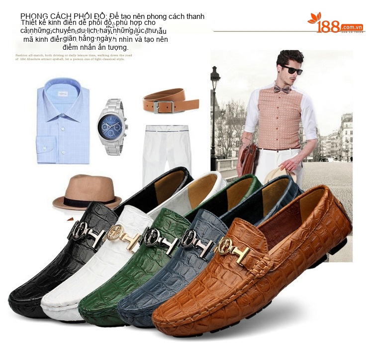 Giày Lười Nam Da Mờ Họa Tiết Chiều Cao Đế Khoảng 2cm Màu Nâu, Đen, Xanh Lá, Xanh Dương... chi tiết 9