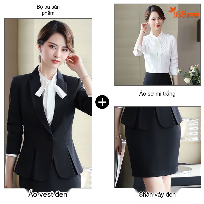 Bộ Vest Công Sở Nữ Dáng Ôm Áo Blazer Chân Váy Màu Đen, Xanh Navy, Đỏ, Xám